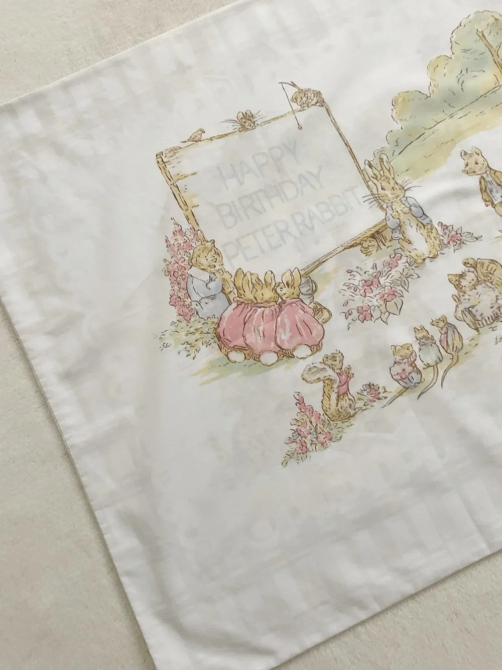 Vintage Cannon Peter Rabbit Birthday Pillowcase Beatrix Potter USA